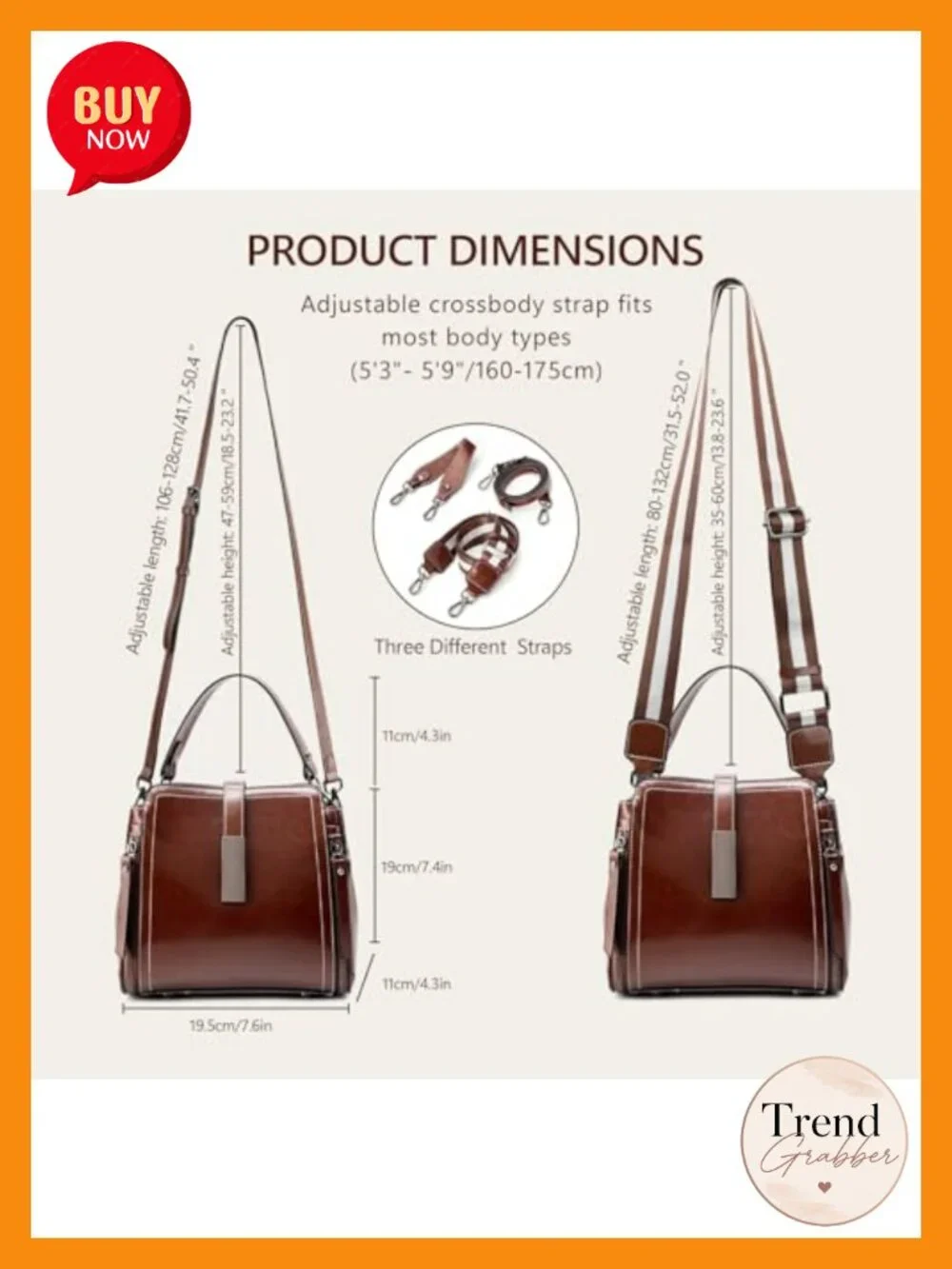 Genuine Leather Crossbody Bag with Adjustable Straps Bucket Bag Shoulder Purse